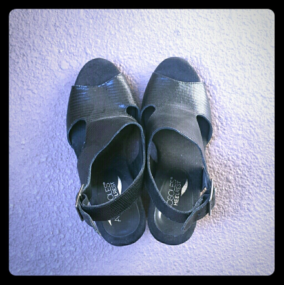 Black Buckle Wedges